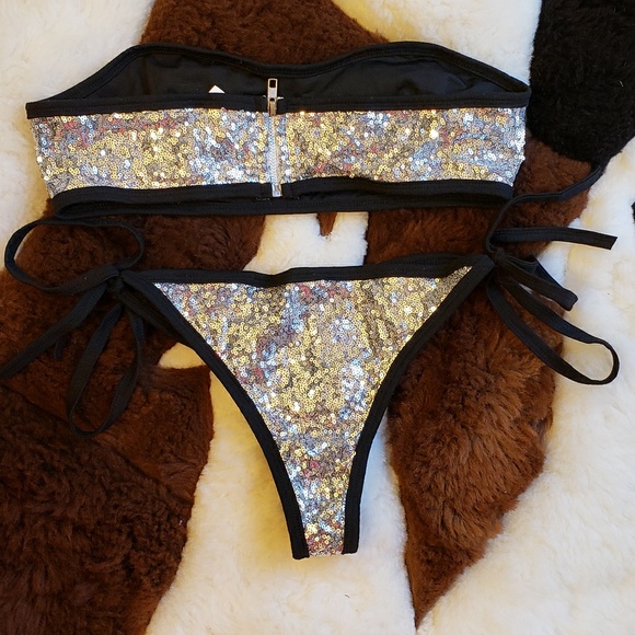 Sequins silver swimsuit bikini set - Picture 2 of 5